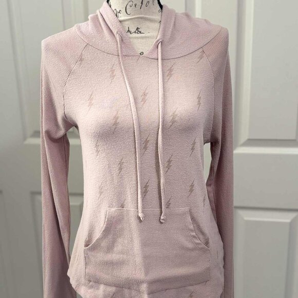 Pink Lightweight Sweatshirt Hoodie with Lightning Bolts and a Muff Pouch Size S - Picture 1 of 6